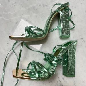 Metallic Green Strappy High Heels